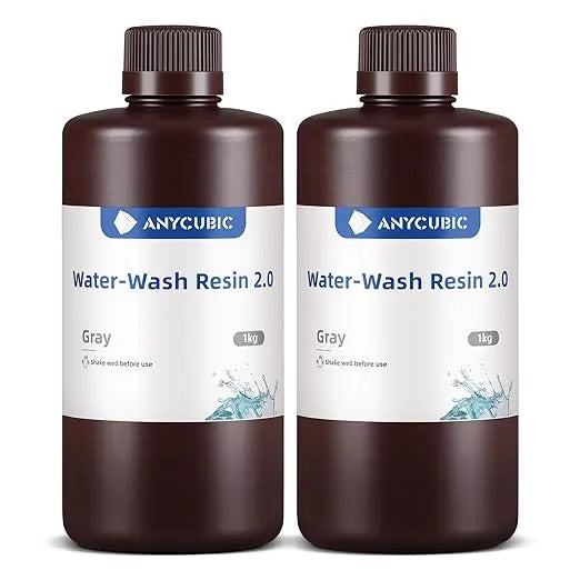 ANYCUBIC Water Washable 3D Printer Resin 2.0, 405nm High Precision 3D Resin, Low Shrinkage Photopolymer Resin for 4K/8K/12K Capable LCD DLP Resin 3D Printer (Grey + Grey, 2000g) - Geek House Creations