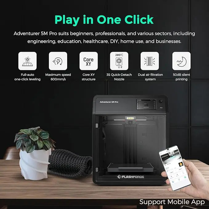 FLASHFORGE Adventurer 5M Pro 3D Printer with 1 Click Auto Printing System, 600mm/s High-Speed, Quick Detachable 280°C Nozzle, Core XY All-Metal Structure, Multi-Functional 220x220x220mm 3D Printer - Geek House Creations