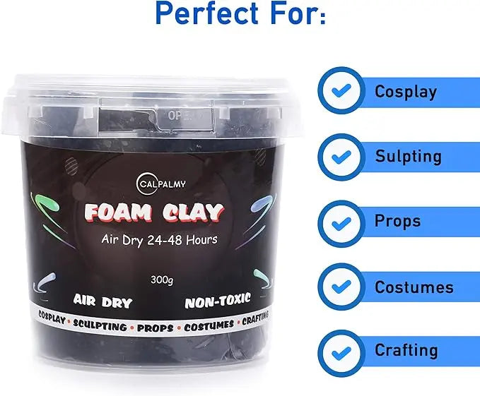 Moldable Cosplay Foam Clay (Black) – High Density and Hiqh Quality for Intricate Designs | Air Dries to Perfection for Cutting with a Knife or Rotary Tool, Sanding or Shaping - Geek House Creations