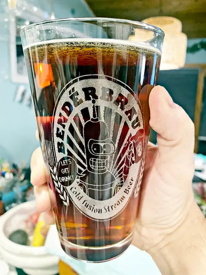 BenderBrau Futurama Pint Glass for Bender fans - Geek House Creations