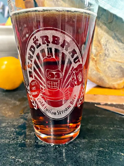 BenderBrau Futurama Pint Glass for Bender fans - Geek House Creations