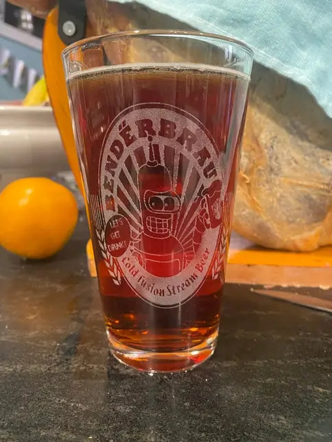 BenderBrau Futurama Pint Glass for Bender fans - Geek House Creations