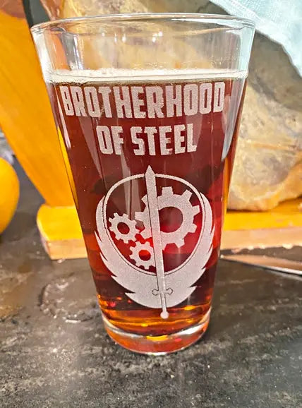 Brotherhood of Steel Fallout Beer Pint Glass - Geek House Creations