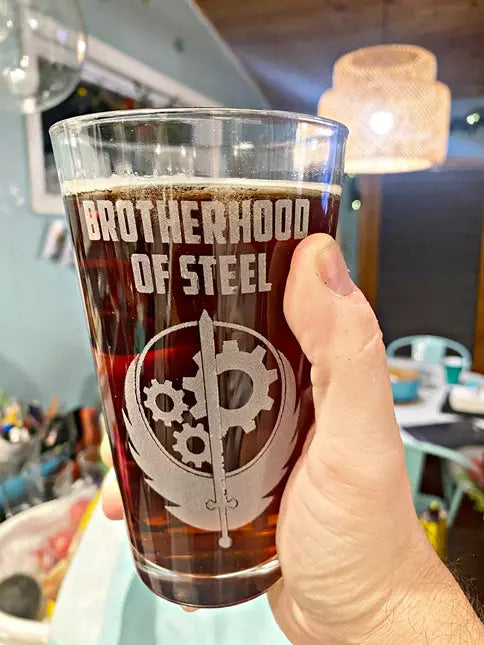 Brotherhood of Steel Fallout Beer Pint Glass - Geek House Creations