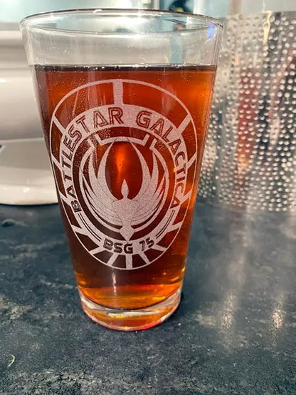 Battlestar Galactica Pint Glass, Fanart of the Battlestar Galactica TV series - Geek House Creations