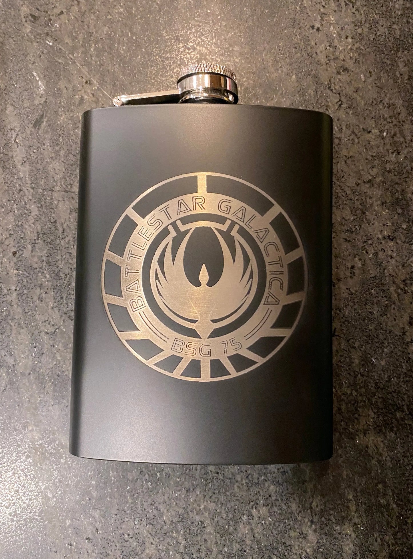 Battle Star Galactica Stainless BSG 75 Steel hip flask - Geek House Creations