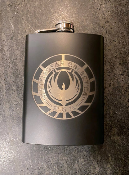 Battle Star Galactica Stainless BSG 75 Steel hip flask - Geek House Creations