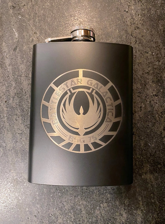 Battle Star Galactica Stainless BSG 75 Steel hip flask - Geek House Creations