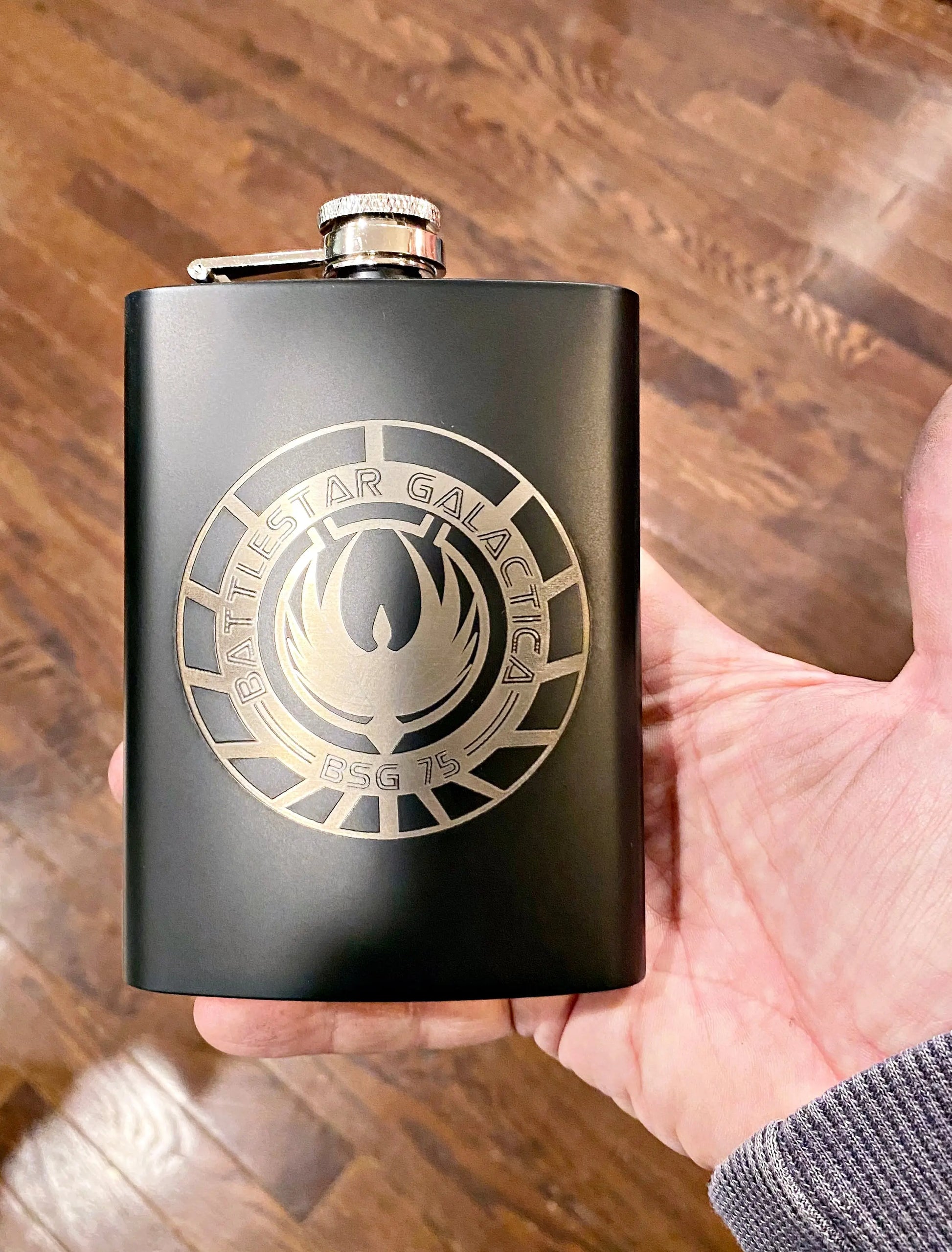 Battle Star Galactica Stainless BSG 75 Steel hip flask - Geek House Creations