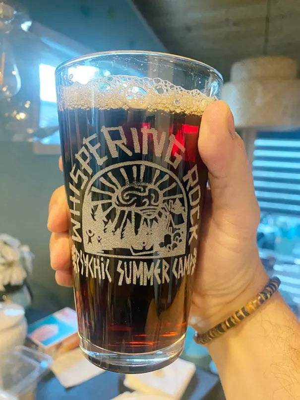 Whispering Rock Summer Camp Psychonauts Pint Glass, Geek Drinkware - Geek House Creations