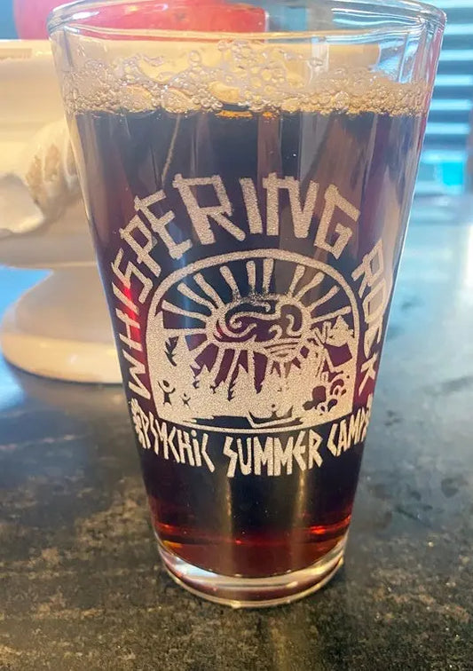 Whispering Rock Summer Camp Psychonauts Pint Glass, Geek Drinkware - Geek House Creations