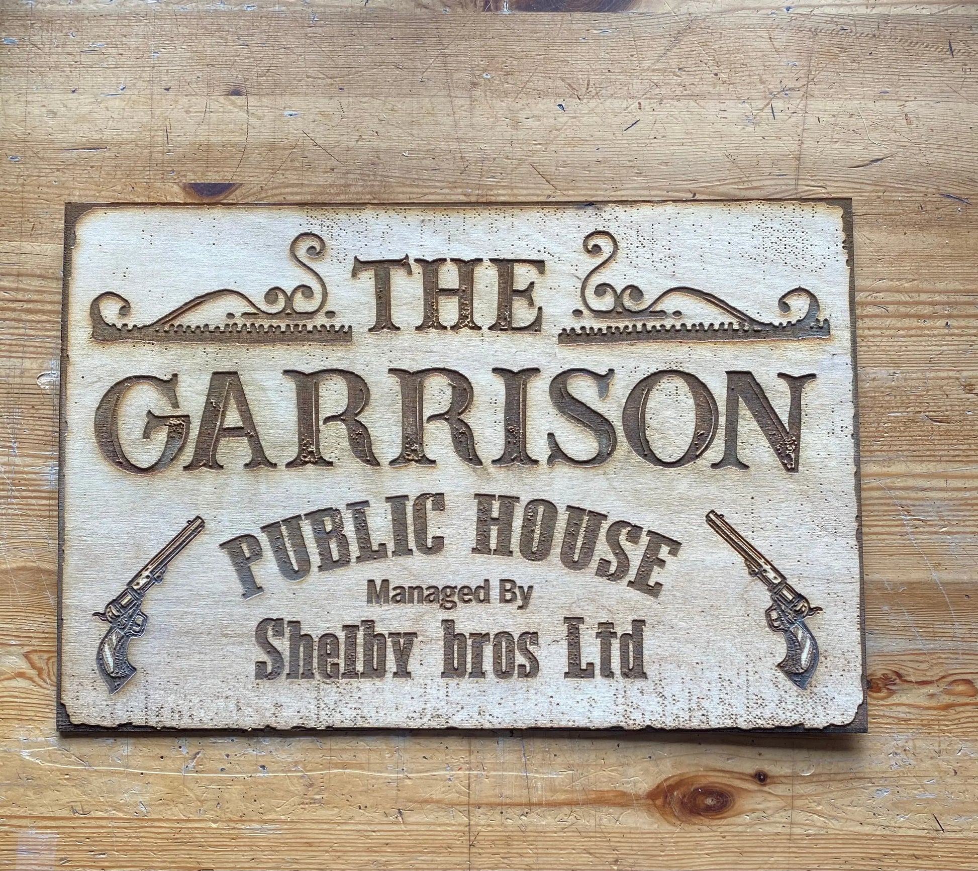 Peaky Blinders Wall Sign, woodwork pyrography - Geek House Creations