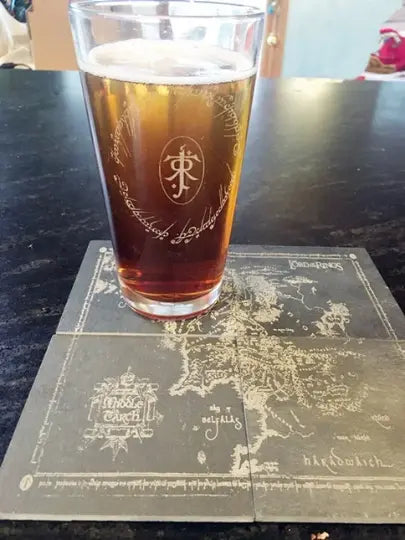 Map of Middle Earth laser engraved on a set of slate coasters, , from Fellowship of the Ring, LOTR Art - Geek House Creations