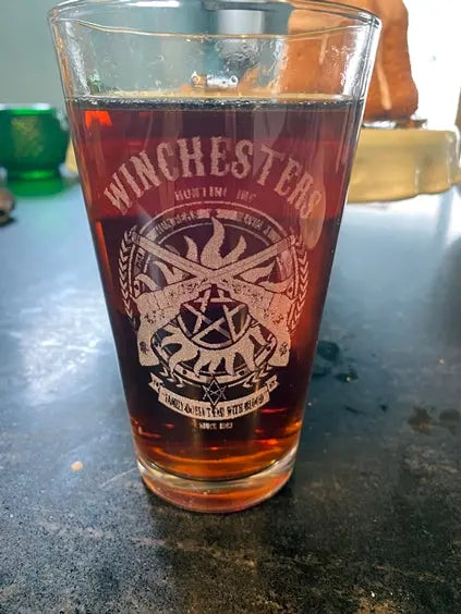 Supernatural TV Show Winchesters Hunters Club Pint Glass - Geek House Creations