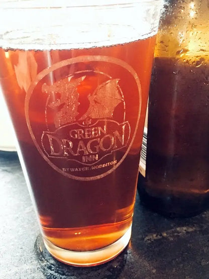 Engraved Green Dragon Inn Pub Pint Glass, LOTR Drinkware - Geek House Creations