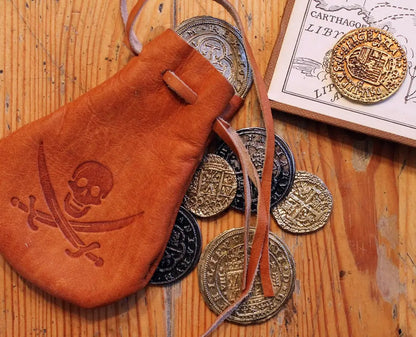 Pirate Coins with small leather "purse", great for Medieval Fantasy Cosplay, Pirate Booty - Geek House Creations