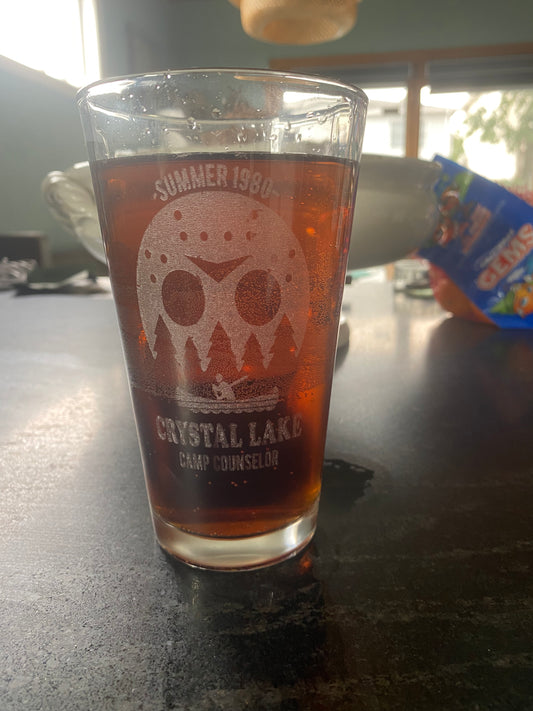 Friday the 13th Camp Crystal Lake Pint Glass, Classic Movie Drinkware - Geek House Creations