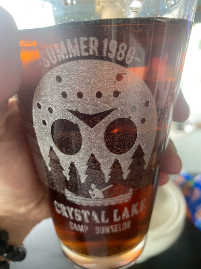 Friday the 13th Camp Crystal Lake Pint Glass, Classic Movie Drinkware - Geek House Creations
