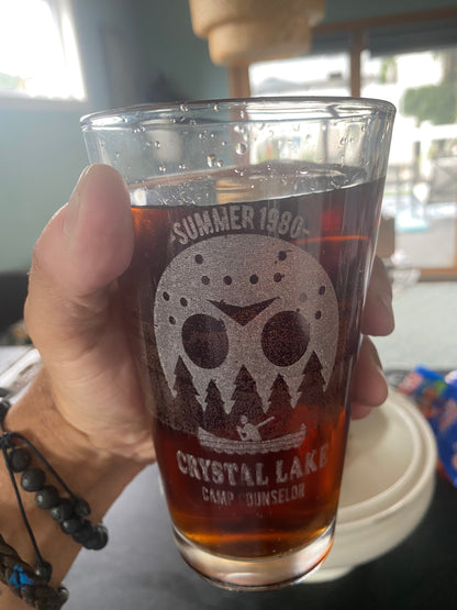 Friday the 13th Camp Crystal Lake Pint Glass, Classic Movie Drinkware - Geek House Creations