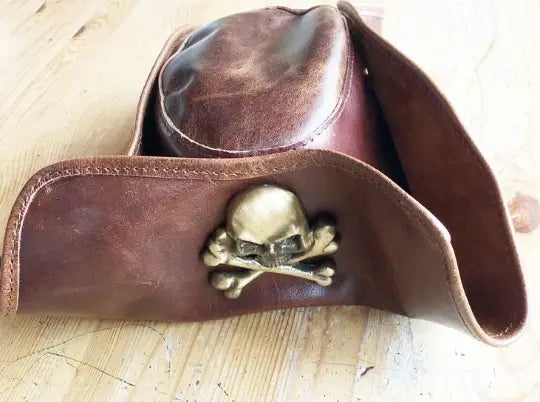 Real Leather Pirate tricorn hat with skull and crossbones - Geek House Creations