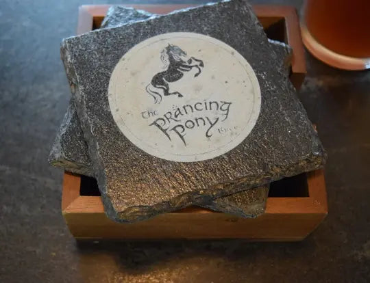 Slaughtered Lamb, Prancing Pony, Winchester Pub, and Green Dragon Inn Slate Coasters Set of 4 - Geek House Creations