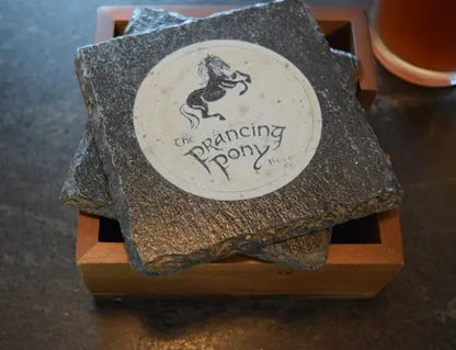 Slaughtered Lamb, Prancing Pony, Winchester Pub, and Green Dragon Inn Slate Coasters Set of 4 - Geek House Creations